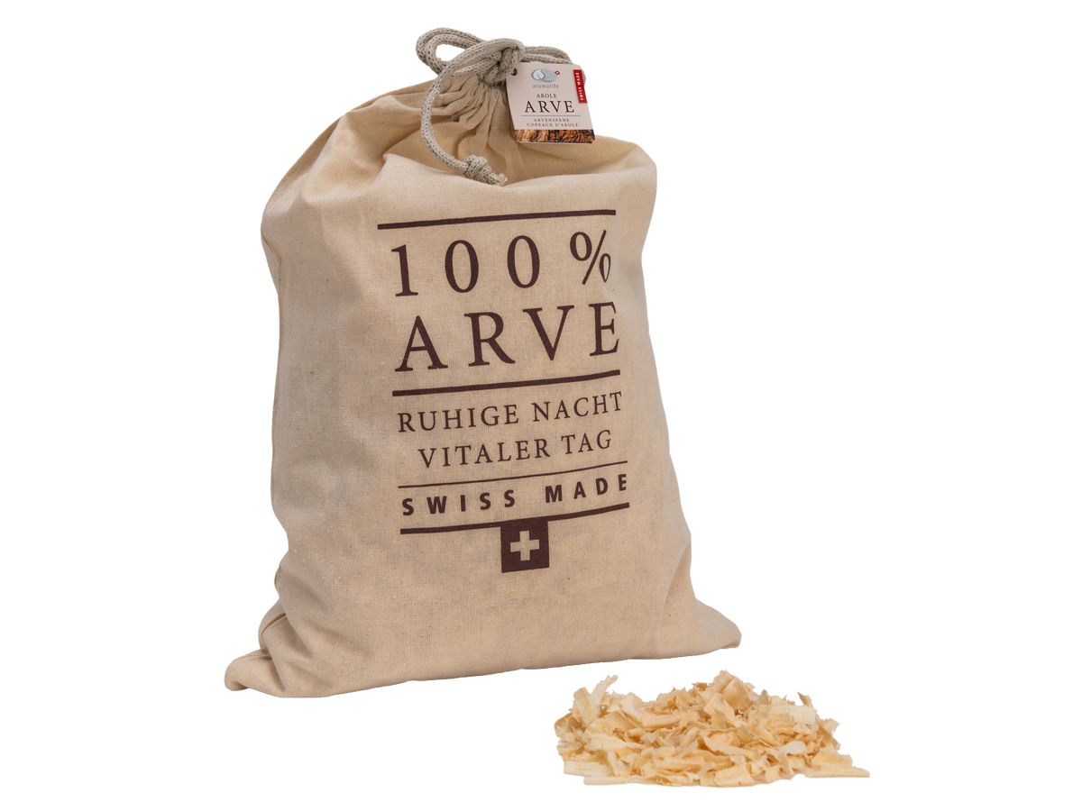 Packshot_AROMALIFE_ARVE_Arvenspäne_im_Öko-Baumwollbeutel_200_g_ebi-online-web