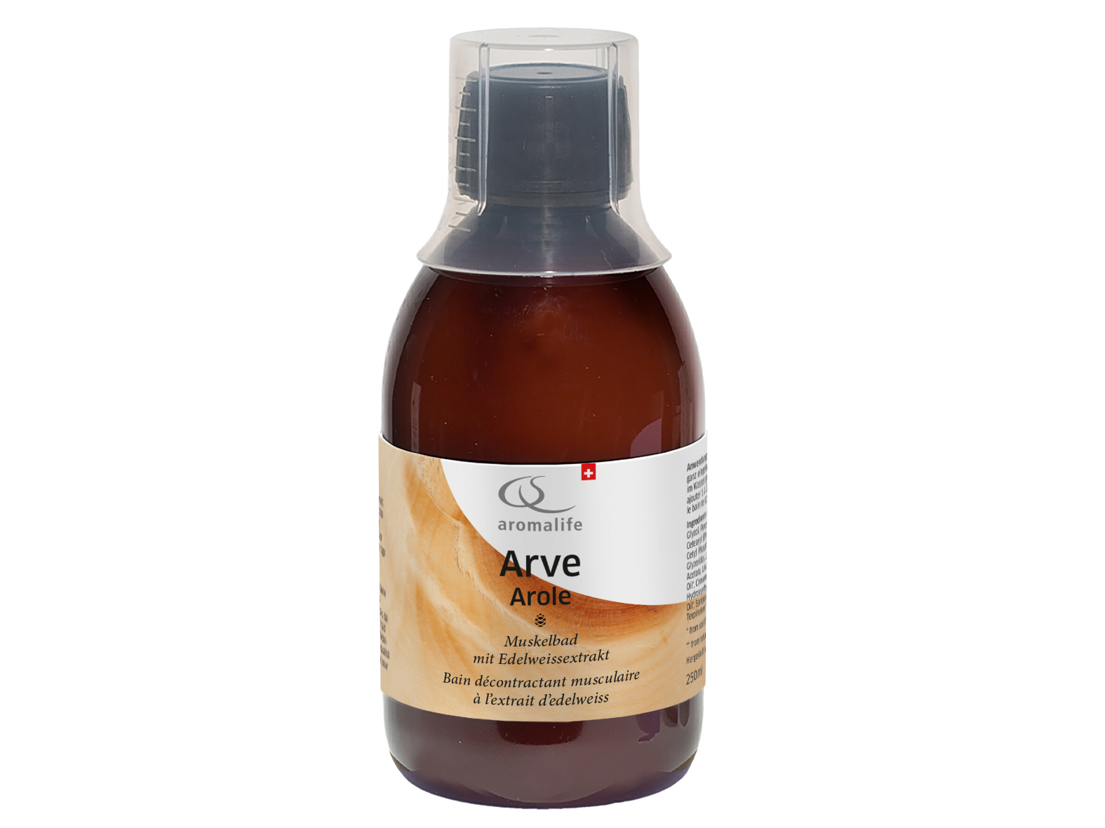 Packshot_AROMALIFE_ARVE_Muskelbad_mit_Edelweissextrakt_250_ml_ebi-online-web