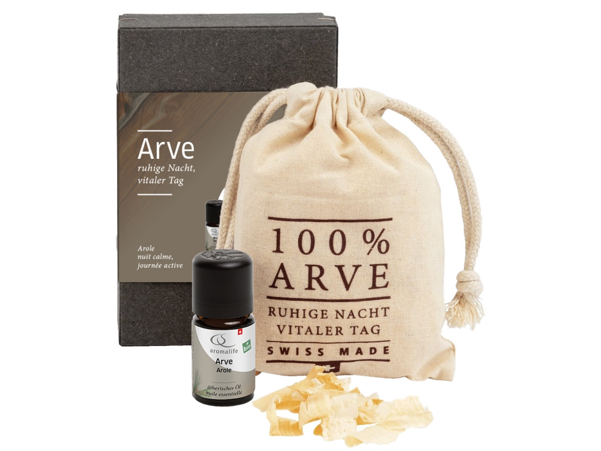 Aromalife Arve "Pontresina" Geschenkset (1x Arve äth. Öl 5 ml - BIO & 1x Arvenspäne 15 g )
