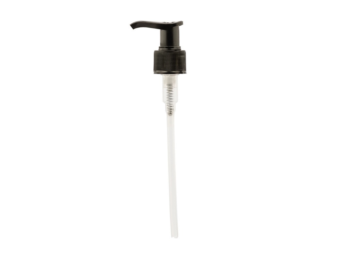 Packshot_AROMALIFE_Dispenser_Pumpe_schwarz_1_ml_Hub_für_rPET_Flasche_rund-braun_200_ml