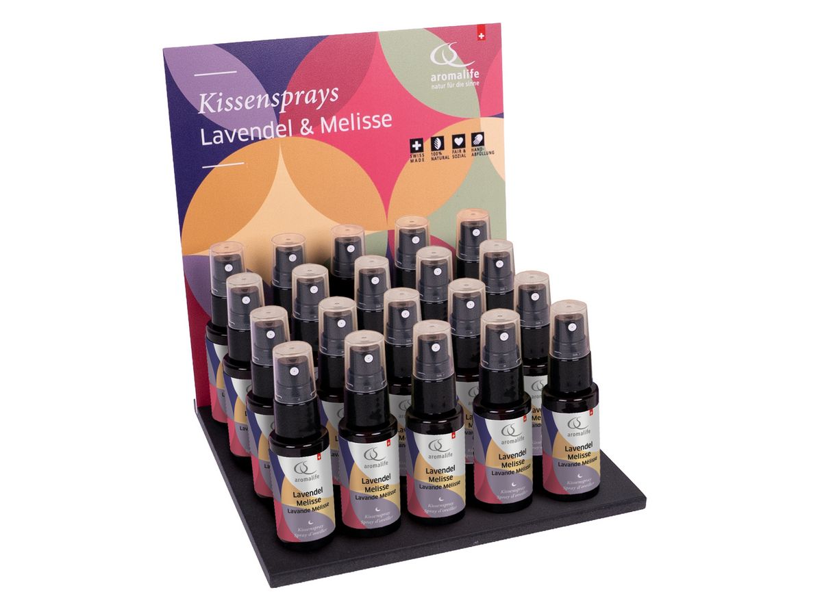 Packshot_AROMALIFE_Kissenspray_Thekendisplay_30ml_Lavendel_Melisse_d