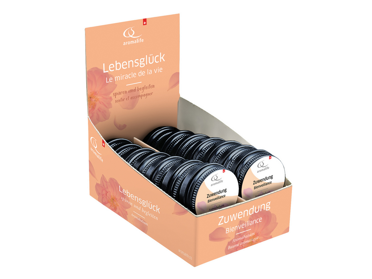 Packshot_AROMALIFE_Lebensglück_Display_Zuwendung_Aromabalsam_14_Stk._ebi-online_web