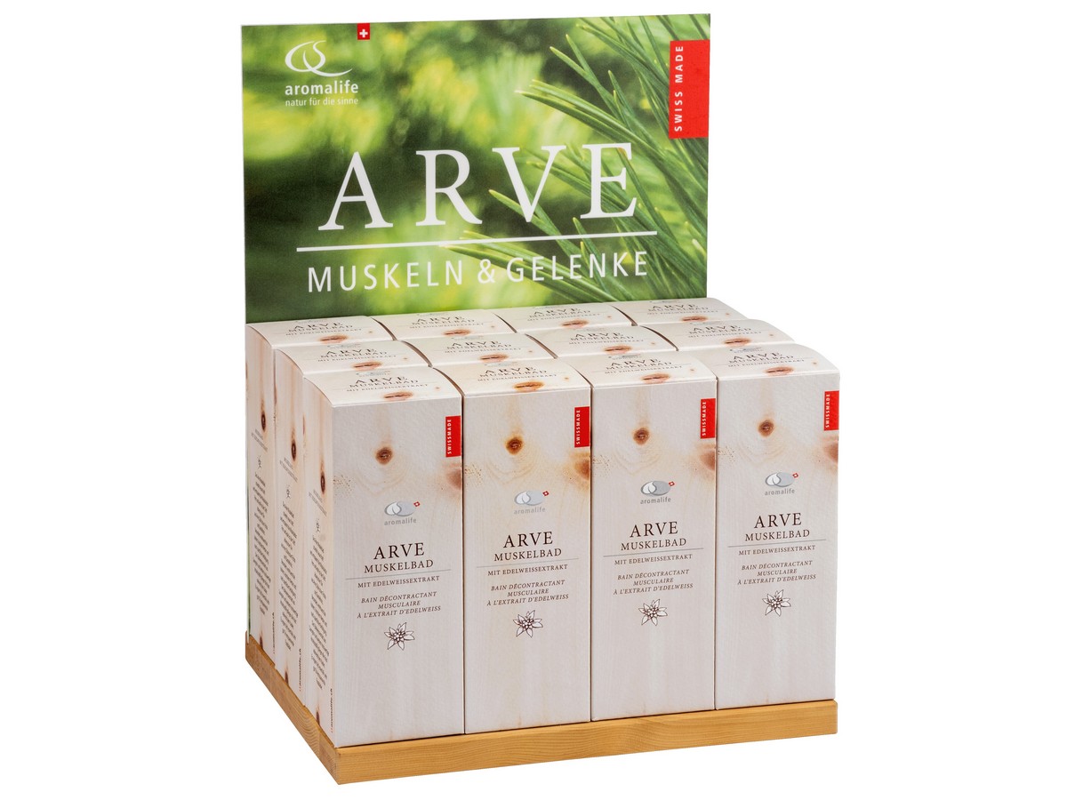 Packshot_AROMALIFE_Thekendisplay_Arve_Muskelbad_12_x_250_ml_d