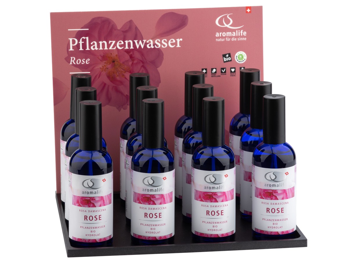 Packshot_AROMALIFE_Thekendisplay_Rosen_Pflanzenwasser_12_x_100ml_d_ebi-online-web