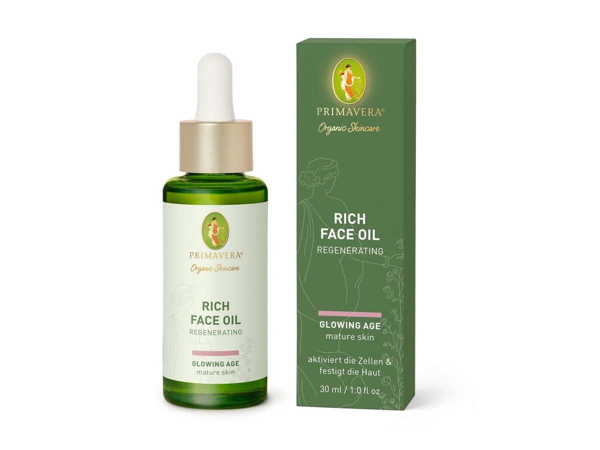 Packshot_Primavera_Glowing_Age_Rich_Face_Oil_30ml_Faltschachtel_+Flasche_ebi-oline-bild